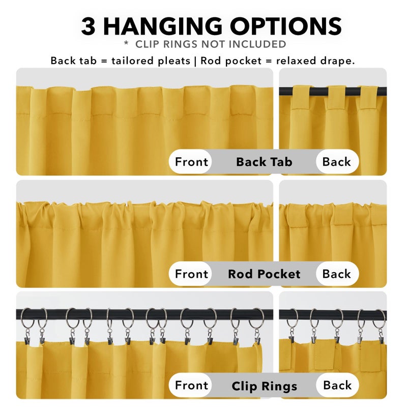 Deconovo Back Tab and Rod Pocket Blackout Curtains for Living Room - 42Wx84L Inch, Mellow Yellow, 2 Panels, Thermal Insulated Light Blocking Curtains - Image 2